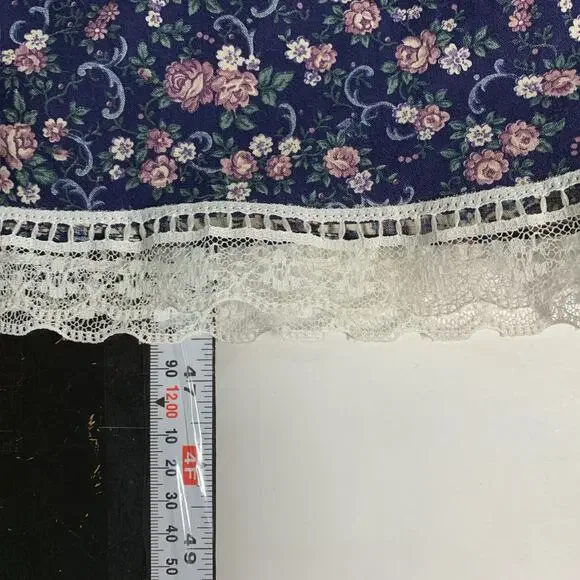 Gunne Sax S Vintage Lace Floral Print Short Sleeve Gunnie Dress Dark Blue *flaw - Picture 7 of 8